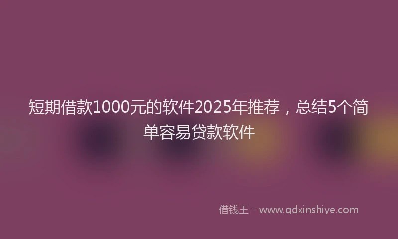 短期借款1000元的软件2025年推荐，总结5个简单容易贷款软件