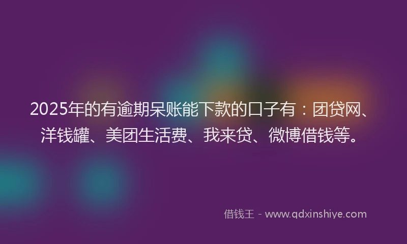 2025年的有逾期呆账能下款的口子有：团贷网、洋钱罐、美团生活费、我来贷、微博借钱等。