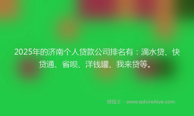 2025年的济南个人贷款公司排名有：滴水贷、快贷通、省呗、洋钱罐、我来贷等。