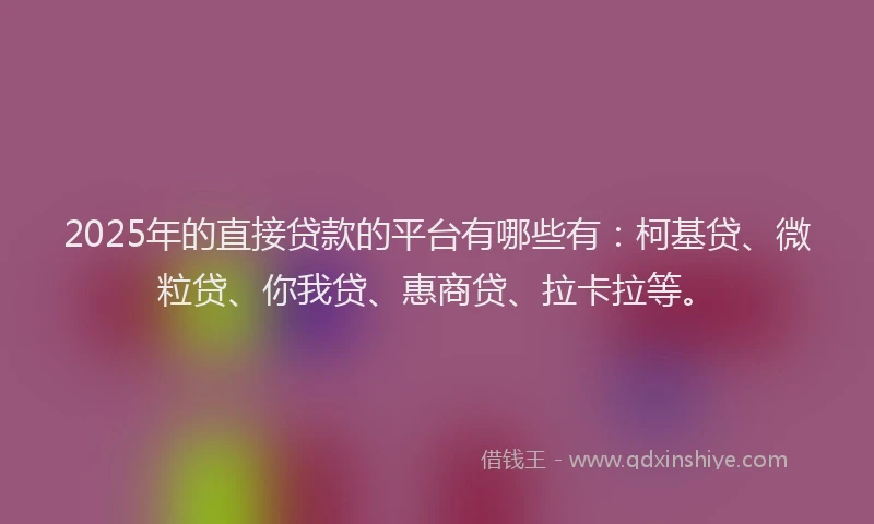 2025年的直接贷款的平台有哪些有：柯基贷、微粒贷、你我贷、惠商贷、拉卡拉等。