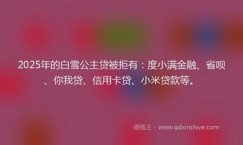 2025年的白雪公主贷被拒有：度小满金融、省呗、你我贷、信用卡贷、小米贷款等。