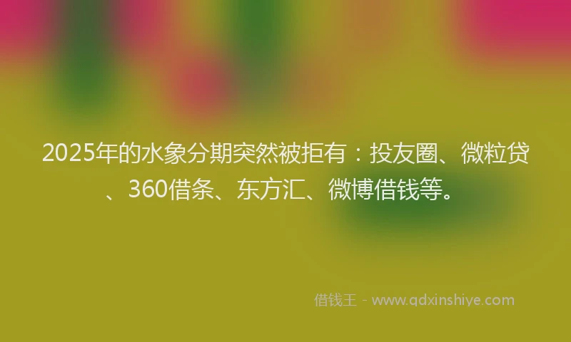 2025年的水象分期突然被拒有：投友圈、微粒贷、360借条、东方汇、微博借钱等。