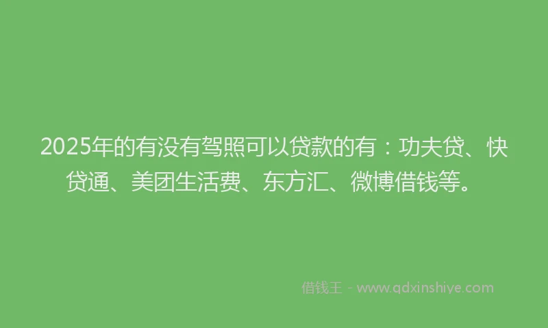 2025年的有没有驾照可以贷款的有：功夫贷、快贷通、美团生活费、东方汇、微博借钱等。