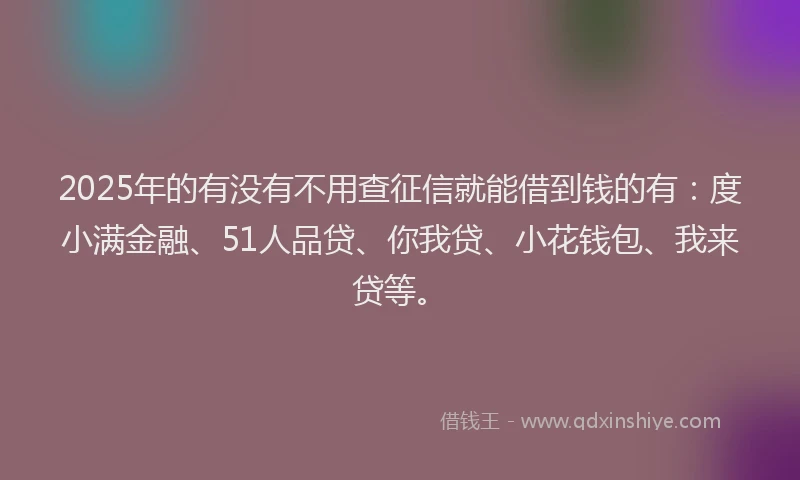 2025年的有没有不用查征信就能借到钱的有：度小满金融、51人品贷、你我贷、小花钱包、我来贷等。