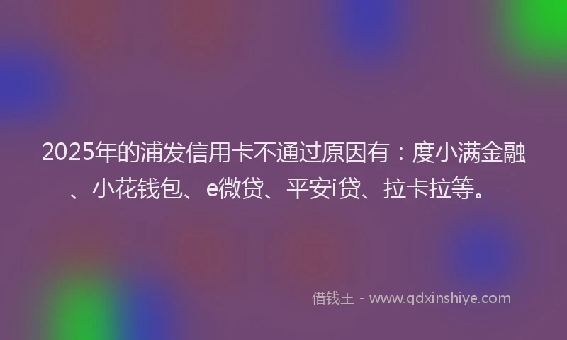 2025年的浦发信用卡不通过原因有：度小满金融、小花钱包、e微贷、平安i贷、拉卡拉等。