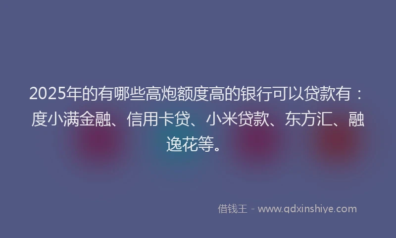 2025年的有哪些高炮额度高的银行可以贷款有：度小满金融、信用卡贷、小米贷款、东方汇、融逸花等。
