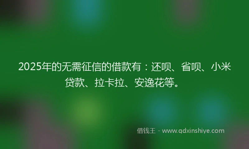 2025年的无需征信的借款有：还呗、省呗、小米贷款、拉卡拉、安逸花等。