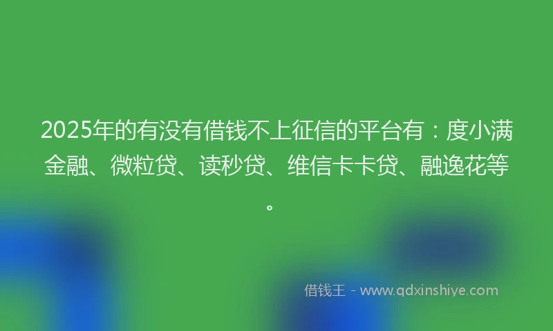 2025年的有没有借钱不上征信的平台有：度小满金融、微粒贷、读秒贷、维信卡卡贷、融逸花等。
