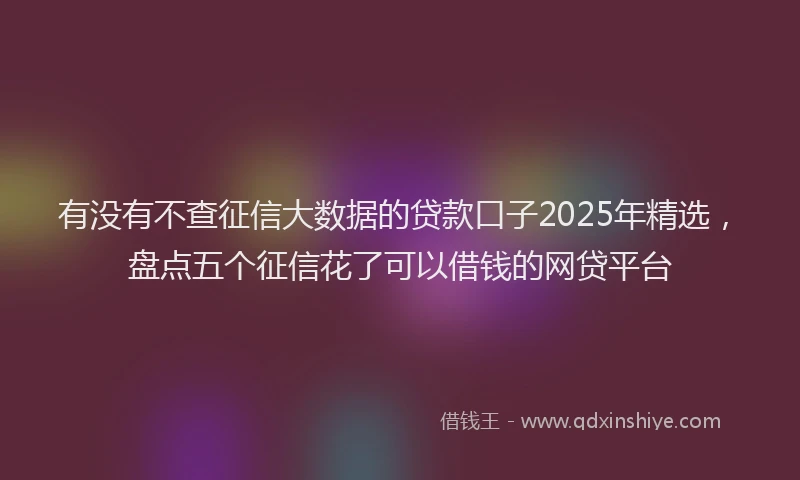 有没有不查征信大数据的贷款口子2025年精选，盘点五个征信花了可以借钱的网贷平台