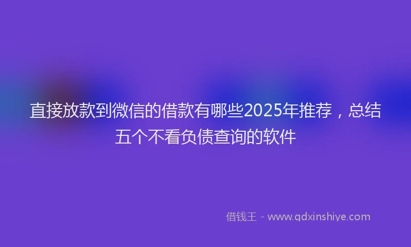 直接放款到微信的借款有哪些2025年推荐，总结五个不看负债查询的软件