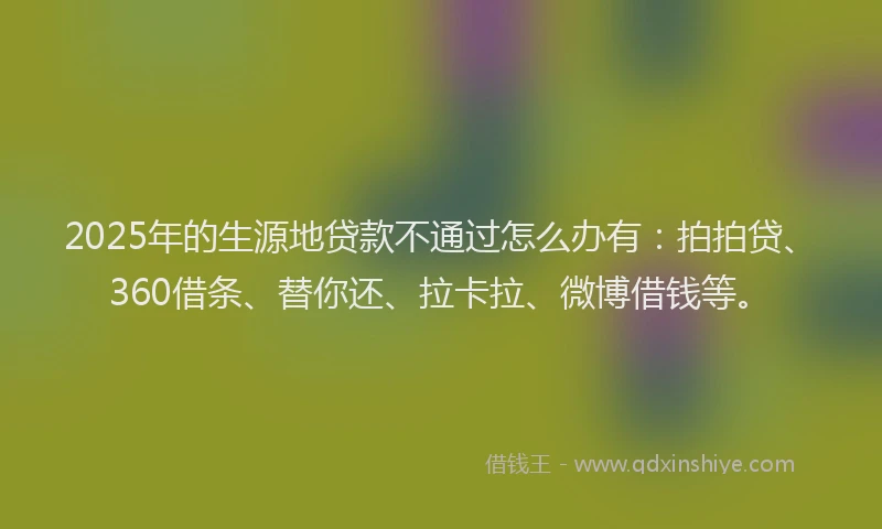 2025年的生源地贷款不通过怎么办有：拍拍贷、360借条、替你还、拉卡拉、微博借钱等。