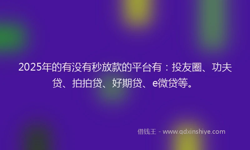 2025年的有没有秒放款的平台有：投友圈、功夫贷、拍拍贷、好期贷、e微贷等。