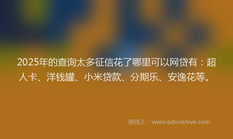 2025年的查询太多征信花了哪里可以网贷有：超人卡、洋钱罐、小米贷款、分期乐、安逸花等。