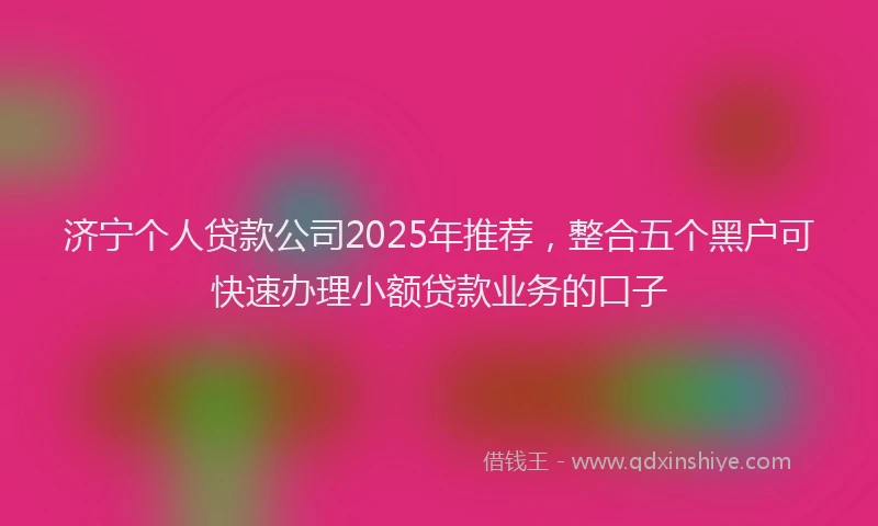 济宁个人贷款公司2025年推荐，整合五个黑户可快速办理小额贷款业务的口子