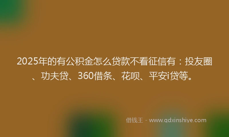 2025年的有公积金怎么贷款不看征信有：投友圈、功夫贷、360借条、花呗、平安i贷等。