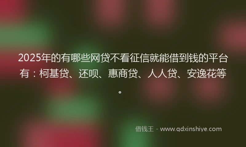 2025年的有哪些网贷不看征信就能借到钱的平台有：柯基贷、还呗、惠商贷、人人贷、安逸花等。
