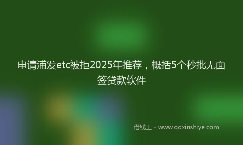 申请浦发etc被拒2025年推荐，概括5个秒批无面签贷款软件