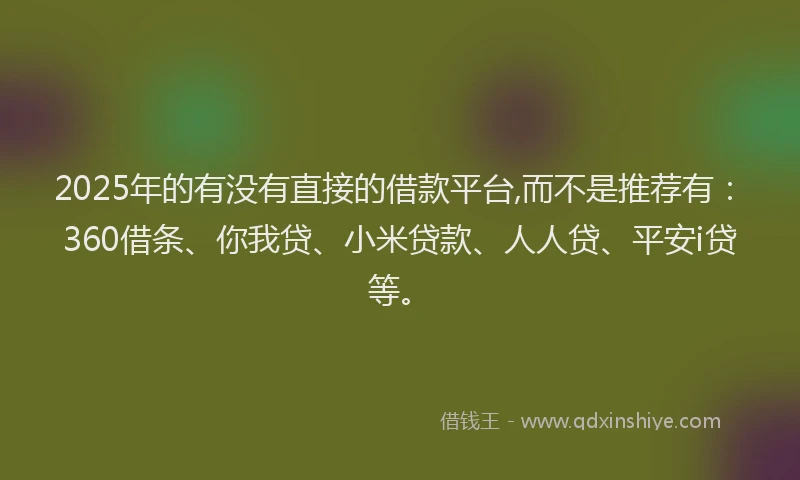 2025年的有没有直接的借款平台,而不是推荐有：360借条、你我贷、小米贷款、人人贷、平安i贷等。