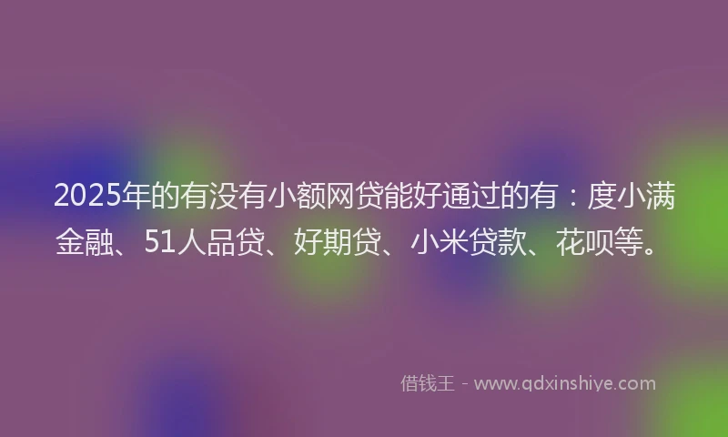 2025年的有没有小额网贷能好通过的有：度小满金融、51人品贷、好期贷、小米贷款、花呗等。