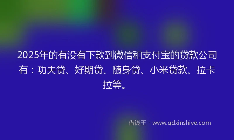 2025年的有没有下款到微信和支付宝的贷款公司有：功夫贷、好期贷、随身贷、小米贷款、拉卡拉等。