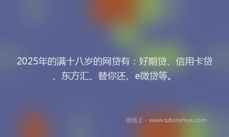 2025年的满十八岁的网贷有：好期贷、信用卡贷、东方汇、替你还、e微贷等。