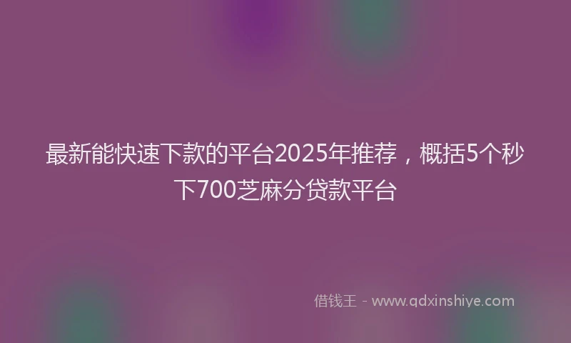 最新能快速下款的平台2025年推荐，概括5个秒下700芝麻分贷款平台