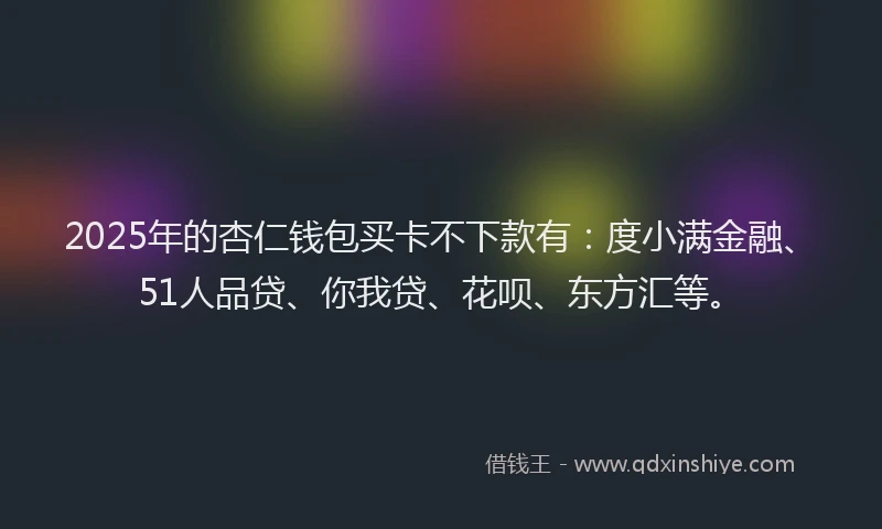 2025年的杏仁钱包买卡不下款有：度小满金融、51人品贷、你我贷、花呗、东方汇等。