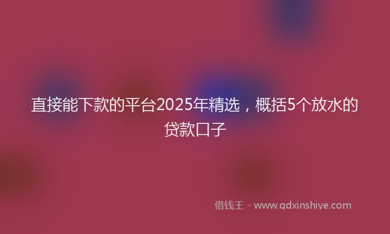 直接能下款的平台2025年精选，概括5个放水的贷款口子