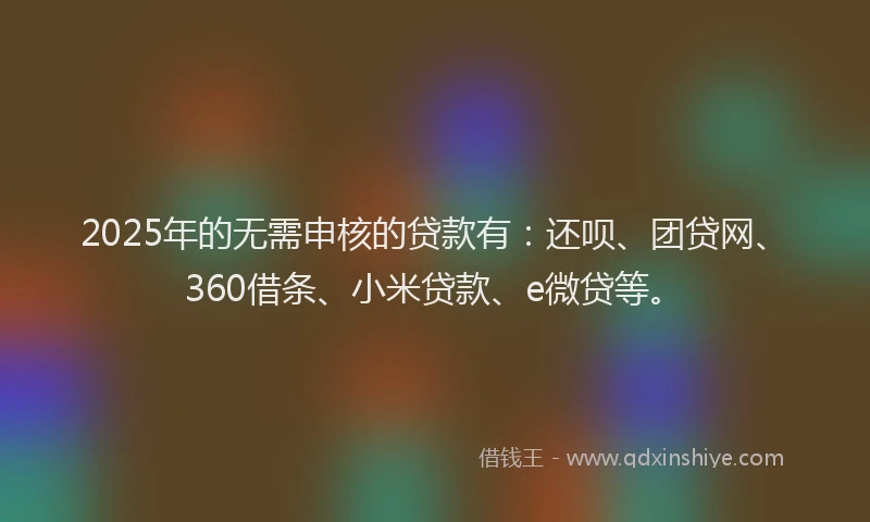 2025年的无需申核的贷款有：还呗、团贷网、360借条、小米贷款、e微贷等。