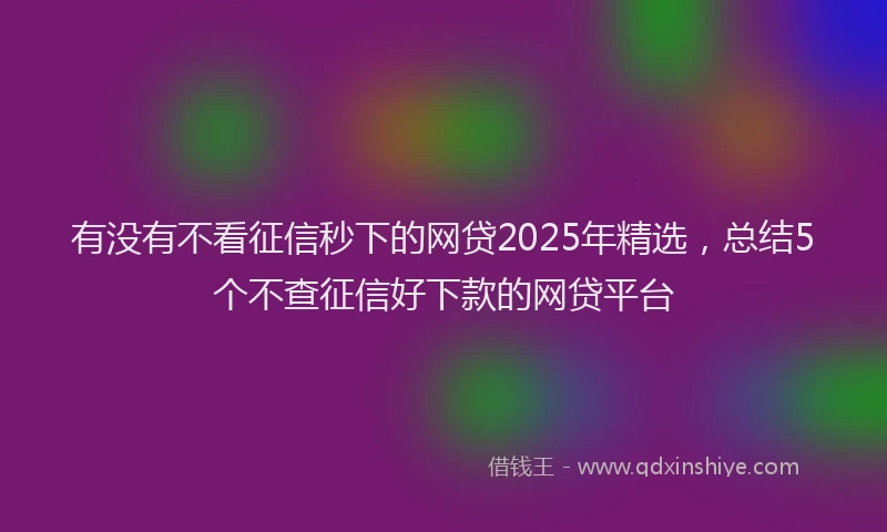 有没有不看征信秒下的网贷2025年精选，总结5个不查征信好下款的网贷平台