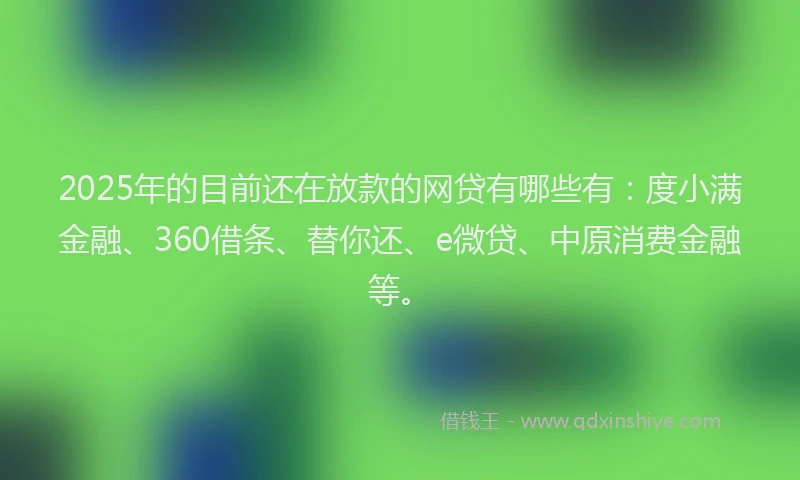2025年的目前还在放款的网贷有哪些有：度小满金融、360借条、替你还、e微贷、中原消费金融等。
