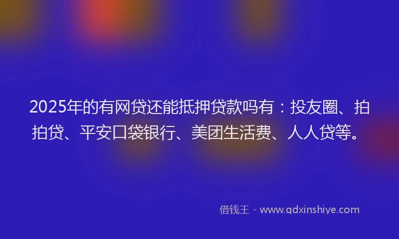 2025年的有网贷还能抵押贷款吗有：投友圈、拍拍贷、平安口袋银行、美团生活费、人人贷等。