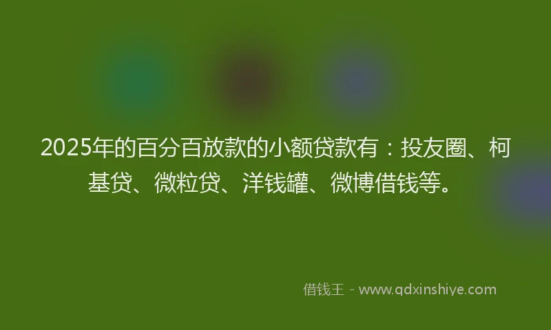 2025年的百分百放款的小额贷款有：投友圈、柯基贷、微粒贷、洋钱罐、微博借钱等。