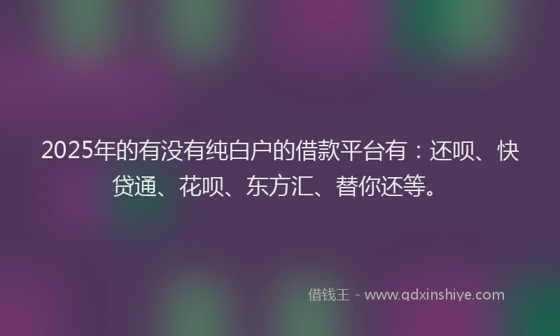 2025年的有没有纯白户的借款平台有：还呗、快贷通、花呗、东方汇、替你还等。