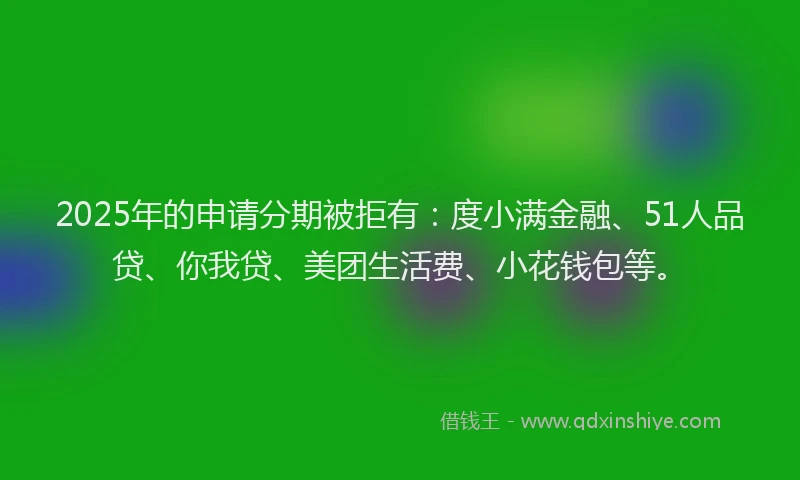 2025年的申请分期被拒有：度小满金融、51人品贷、你我贷、美团生活费、小花钱包等。