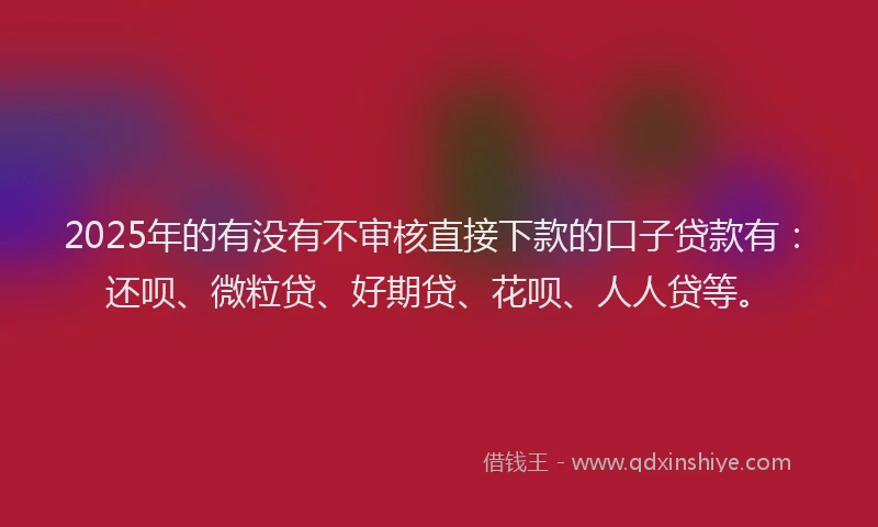 2025年的有没有不审核直接下款的口子贷款有：还呗、微粒贷、好期贷、花呗、人人贷等。