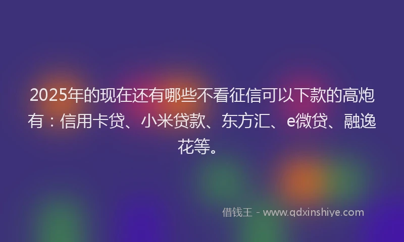 2025年的现在还有哪些不看征信可以下款的高炮有：信用卡贷、小米贷款、东方汇、e微贷、融逸花等。
