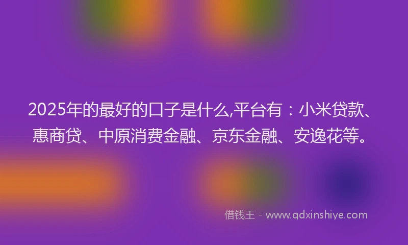 2025年的最好的口子是什么,平台有：小米贷款、惠商贷、中原消费金融、京东金融、安逸花等。