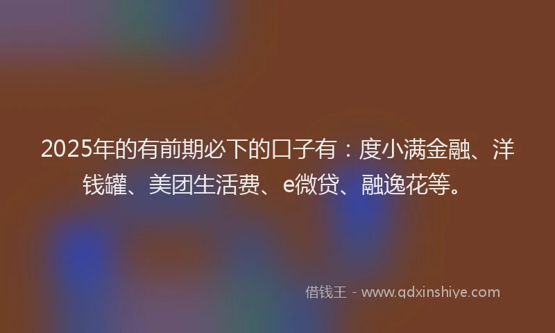 2025年的有前期必下的口子有：度小满金融、洋钱罐、美团生活费、e微贷、融逸花等。