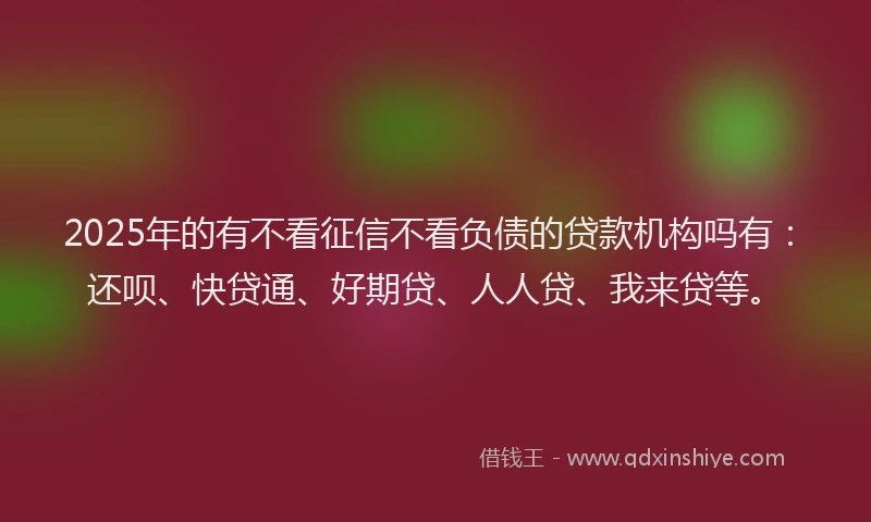 2025年的有不看征信不看负债的贷款机构吗有：还呗、快贷通、好期贷、人人贷、我来贷等。