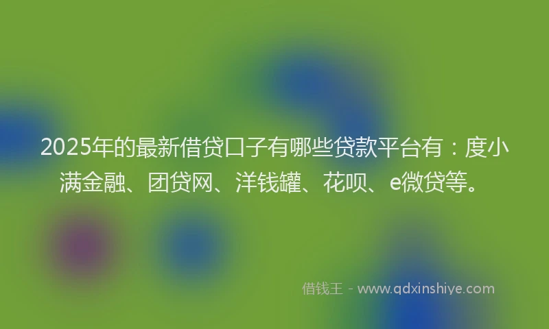 2025年的最新借贷口子有哪些贷款平台有：度小满金融、团贷网、洋钱罐、花呗、e微贷等。