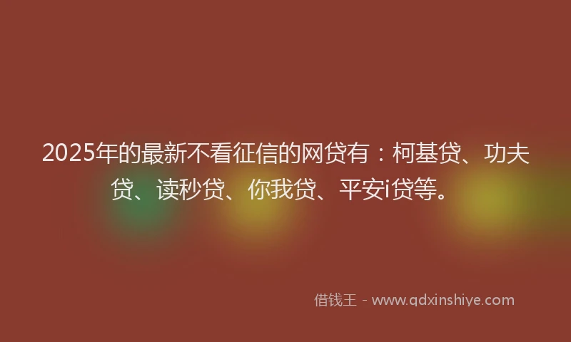 2025年的最新不看征信的网贷有：柯基贷、功夫贷、读秒贷、你我贷、平安i贷等。