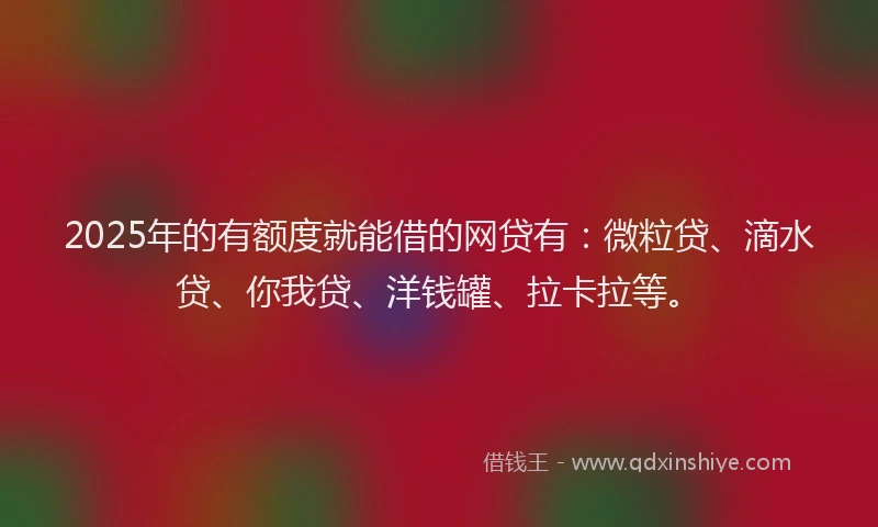 2025年的有额度就能借的网贷有：微粒贷、滴水贷、你我贷、洋钱罐、拉卡拉等。
