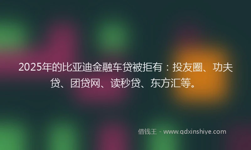 2025年的比亚迪金融车贷被拒有：投友圈、功夫贷、团贷网、读秒贷、东方汇等。