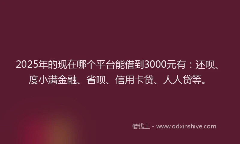 2025年的现在哪个平台能借到3000元有：还呗、度小满金融、省呗、信用卡贷、人人贷等。