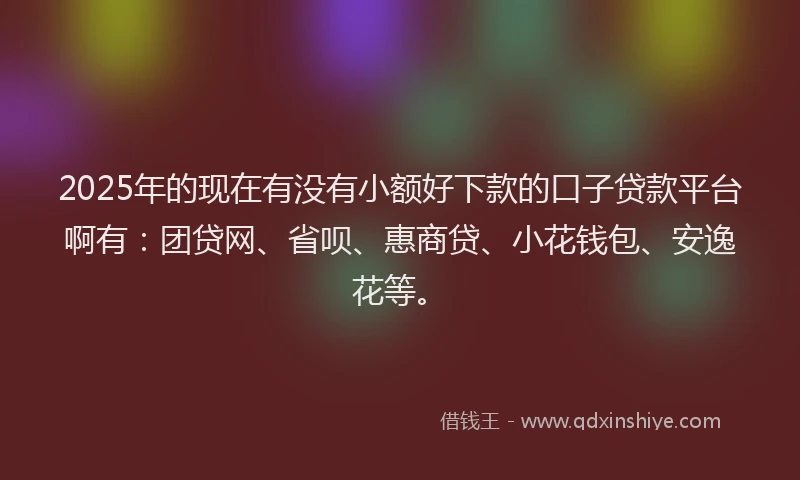 2025年的现在有没有小额好下款的口子贷款平台啊有：团贷网、省呗、惠商贷、小花钱包、安逸花等。