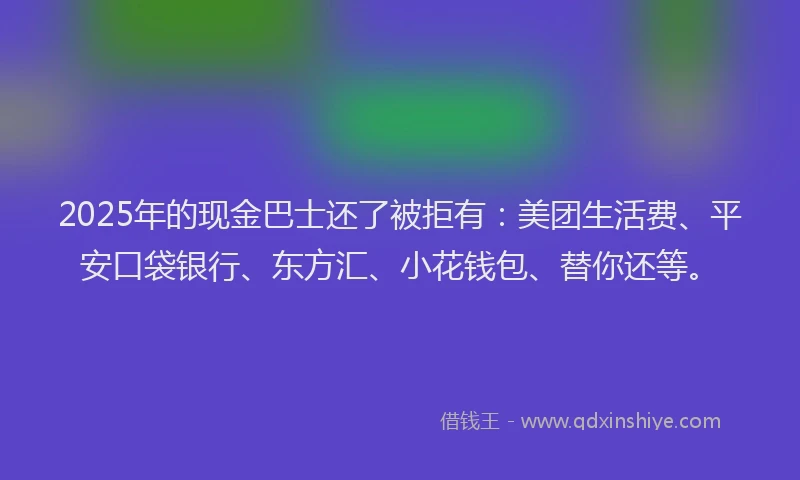 2025年的现金巴士还了被拒有：美团生活费、平安口袋银行、东方汇、小花钱包、替你还等。