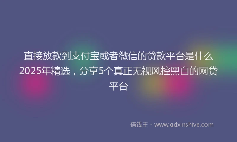 直接放款到支付宝或者微信的贷款平台是什么2025年精选，分享5个真正无视风控黑白的网贷平台