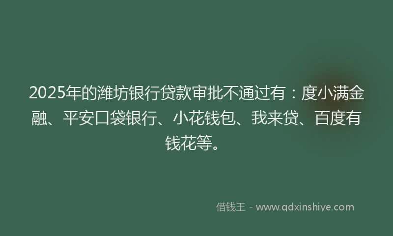 2025年的潍坊银行贷款审批不通过有：度小满金融、平安口袋银行、小花钱包、我来贷、百度有钱花等。
