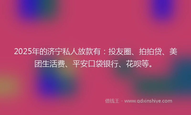 2025年的济宁私人放款有：投友圈、拍拍贷、美团生活费、平安口袋银行、花呗等。